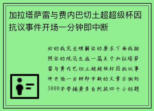 加拉塔萨雷与费内巴切土超超级杯因抗议事件开场一分钟即中断